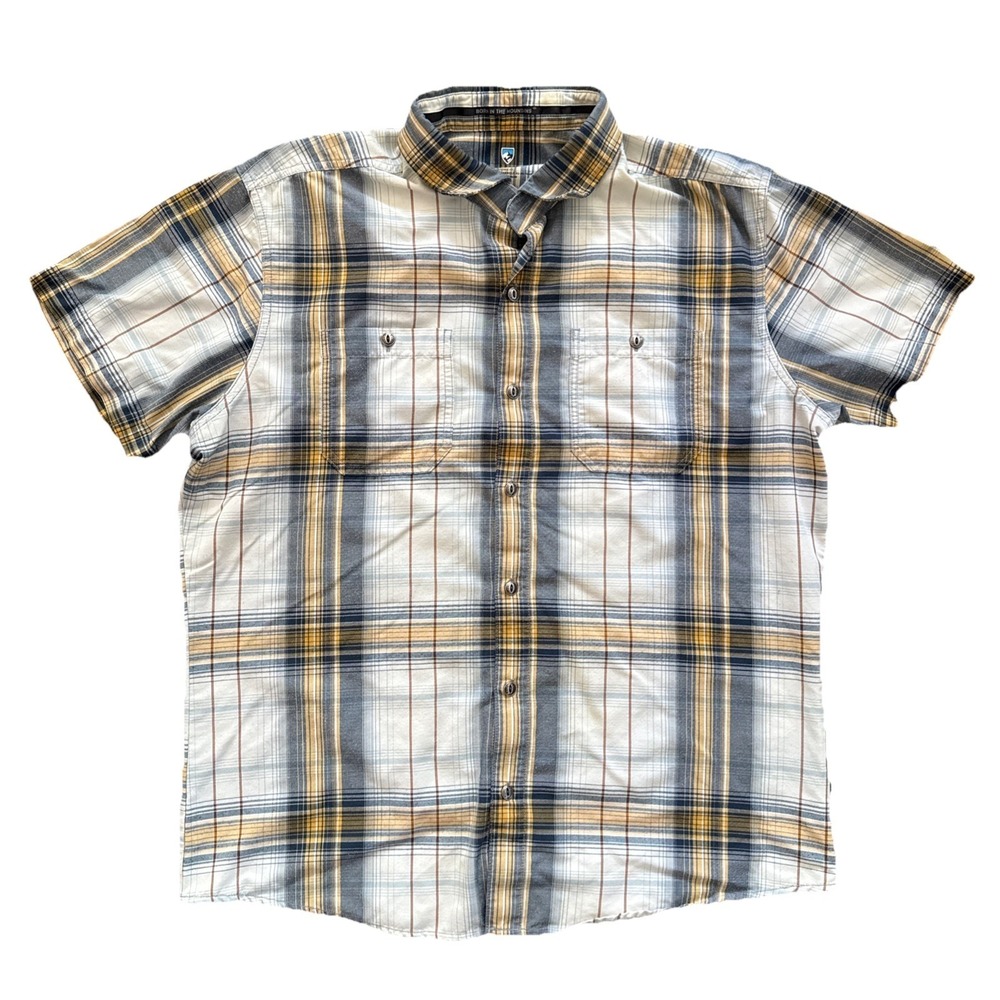 Kuhl Shirt Men Large Plaid Short Sleeve Button Up Outdoor Hiking Lightweight